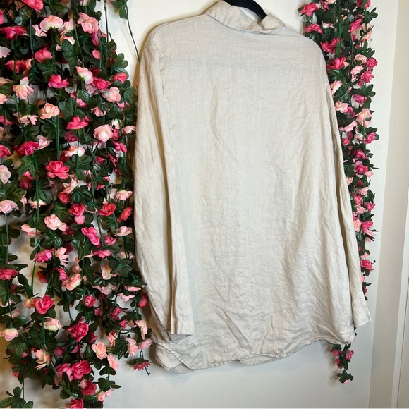 🌹Soft Surroundings Beige 100% Linen Button Up Long Sleeve Shirt Womens Large - Picture 4 of 6